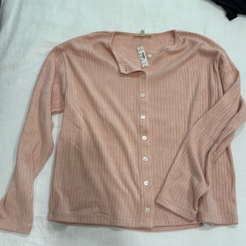 Madewell Pink Ribbed Button-Up Top
